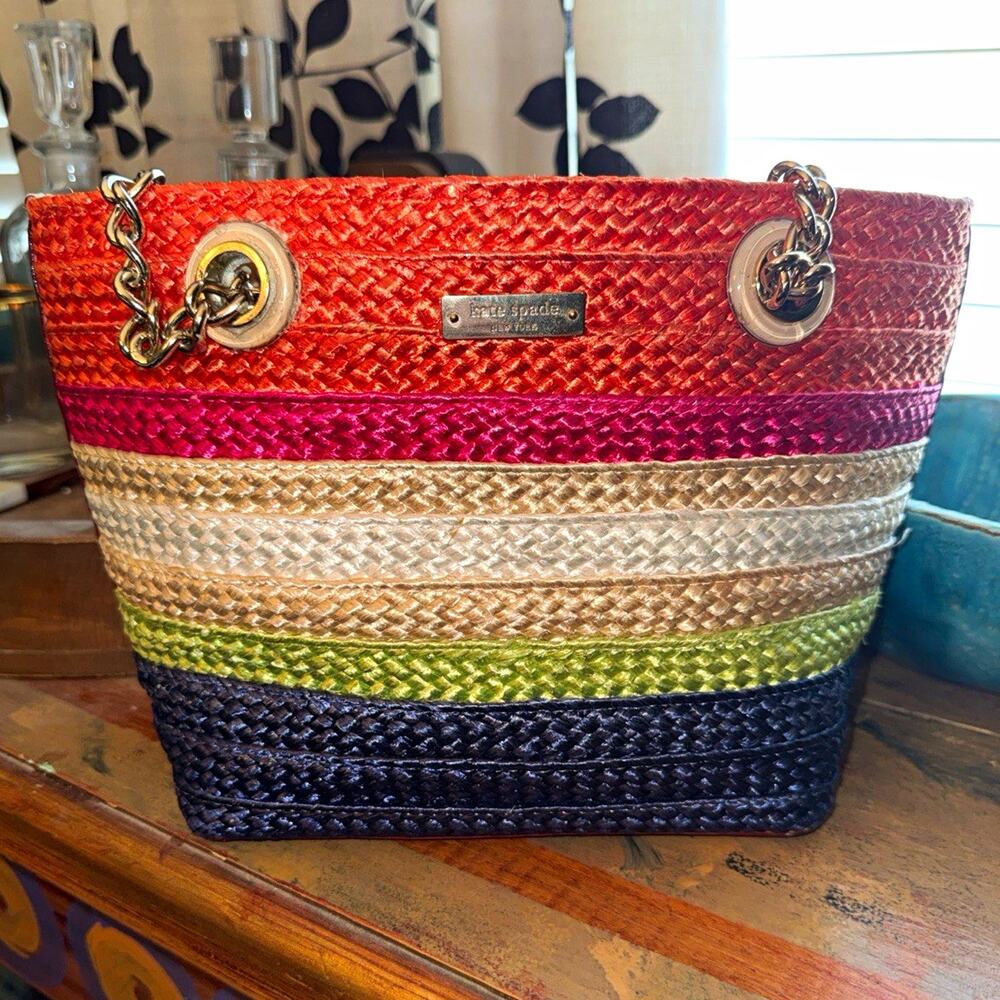 Kate Spade New York Multicolor Stripe Tote Bag w/ Chain Shoulder Strap